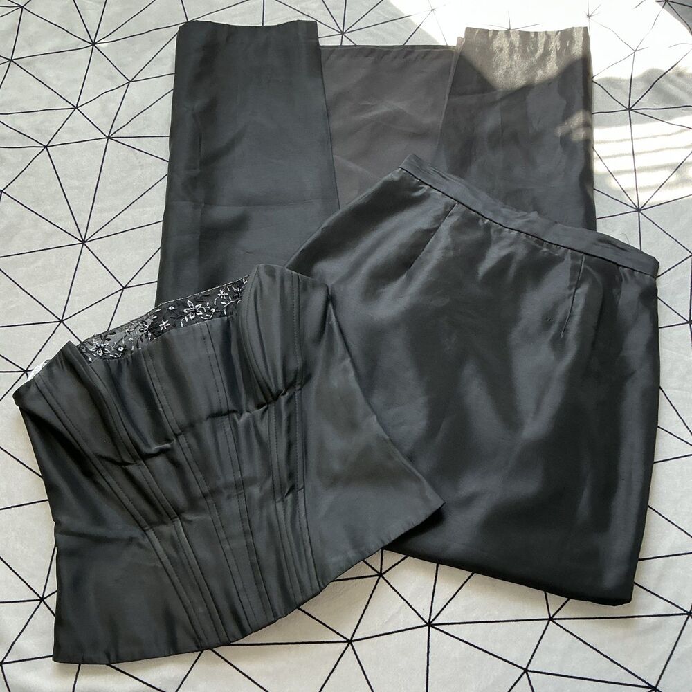 David's Bridal 2 Piece Formal Set Size 2 Black Corset Top Maxi Skirt Beaded